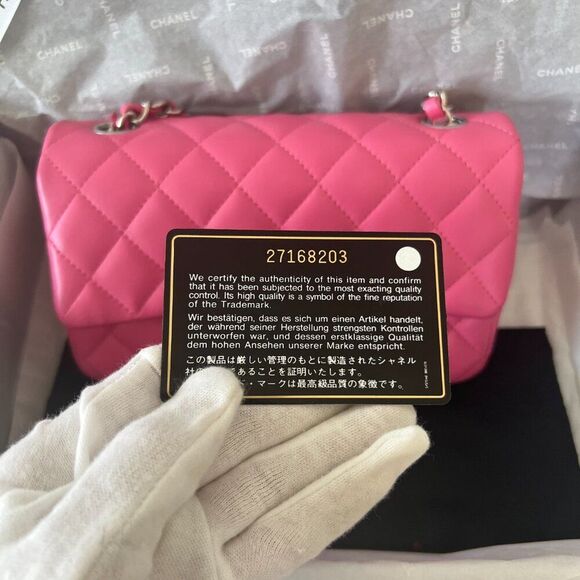 100% Authentic CHANEL Mini Rectangular in Pink Lambskin SHW - Picture 9 of 13